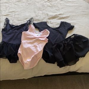 3 Danskin ballet leo’s and a skirt